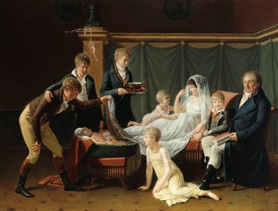 Portret van de Markies en Markiezin de Cramayel en hun zeven Kinderen in een Interieur door French School