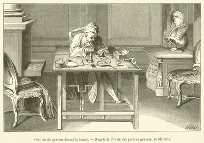 Positie van de graveur voor de slijpsteen door French School