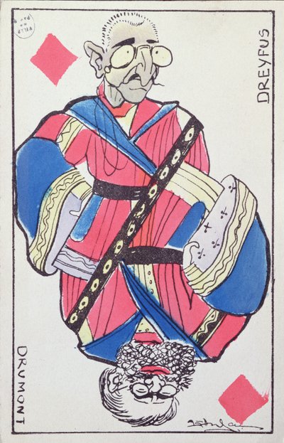 Ansichtkaart karikaturen van Alfred Dreyfus (1859-1935) en Edouard Drumont (1814-1917), eind 19e eeuw door French School