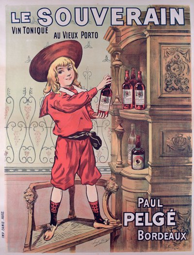 Poster die Le Souverain, Franse tonic wijn gemaakt door Paul Pelge aankondigt door French School