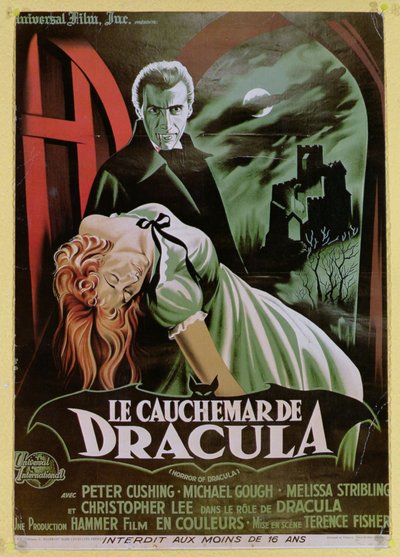 Poster die de Franse versie van de film The Horror of Dracula adverteert door French School
