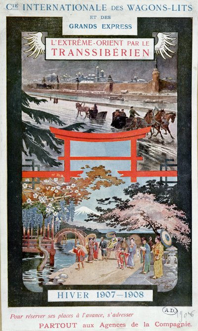 Poster ter promotie van de Trans Siberische Spoorweg, winter 1907-8 door French School