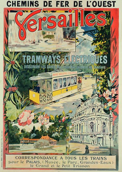 Poster die de elektrische tram adverteert in Versailles door French School