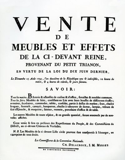 Poster die de verkoop van Marie-Antoinette