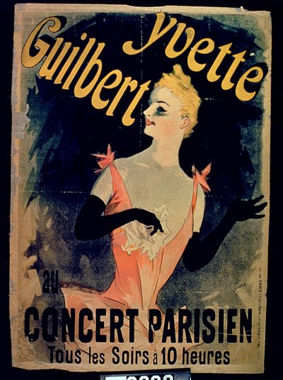 Poster voor Yvette Guilbert Parijse concert door French School
