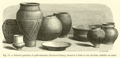 Gallische en Gallo-Romeinse potten, Sevres-et-Cluny, gevonden in Parijs en omgeving, verkleind tot een kwart door French School