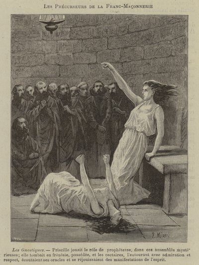 Voorlopers van de Vrijmetselarij: de Gnostici (gravure) door French School