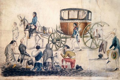Priester die de Heilige Communie brengt aan de zieken en stervenden, c.1850 door French School