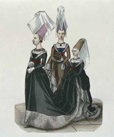 Prinses en hofdames in 1470, gegraveerd door Gautier door French School