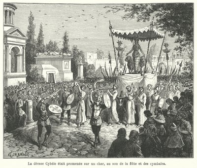 Processie van de wagen van de Romeinse godin Cybele, voorafgegaan door fluitspelers en cimbalen spelers door French School