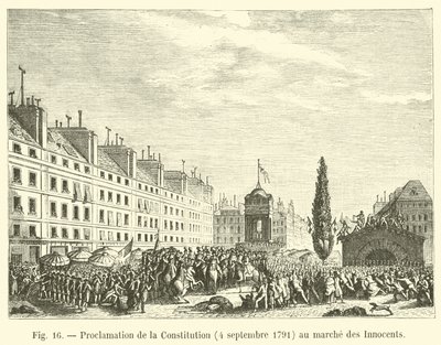 Proclamatie van de Grondwet, 4 september 1791, op de markt van de Onschuldigen door French School