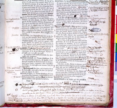 Proefpagina met correcties van een editie van het woordenboek van de Franse Academie (detail) door French School