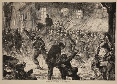 Pruisische opmars bij Gravelotte, illustratie uit Cassells Geschiedenis van de Oorlog tussen Frankrijk en Duitsland, 1870-1871 door French School