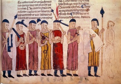 Straf van de schuldige. Miniatuur uit het manuscript Toulouse customs door French School