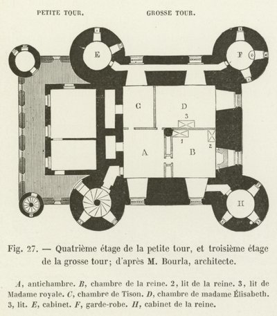 Vierde verdieping van de kleine toren en derde verdieping van de grote toren; naar M Bourla, architect door French School