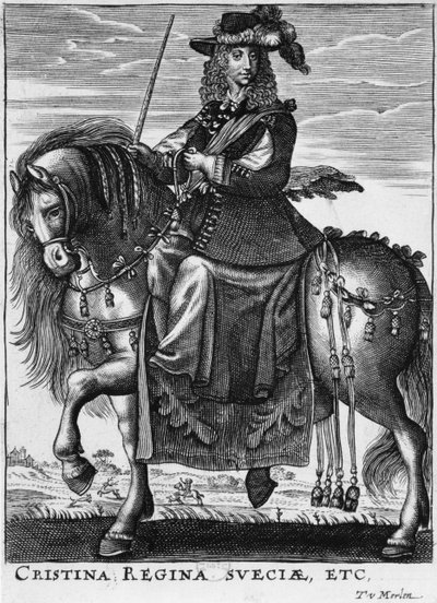 Koningin Christina van Zweden (1626-89) te paard door French School