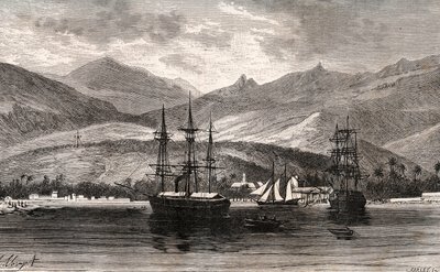 Rade de Taiti - Tahiti - gravure in 