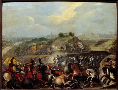 Religieuze Oorlogen: Hendrik IV bij de Slag bij Ivry op 14/03/1590 door French School