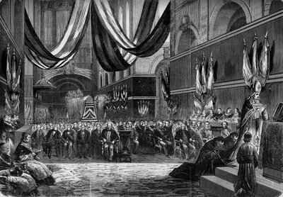 Religieuze dienst ter ere van generaals Clement Thomas (1809-1871) en Claude Lecomte (1817-1871) in de kerk van Saint Louis de Versailles door French School