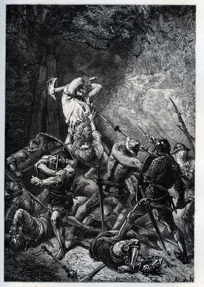 Representatie van de Grote Ferre (ca. 1330-ca. 1358) held van Picardië in de Honderdjarige Oorlog - gravure uit 
