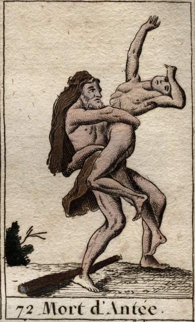Voorstelling van Hercules die Ante, koning van Libië, verslaat (Heracles (Hercules) doodt Antaeus met een berenknuffel). Uit 