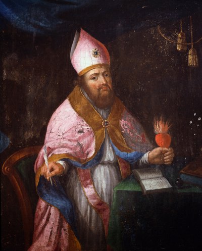 Afbeelding van Sint Franciscus van Sales op het punt om te schrijven door French School
