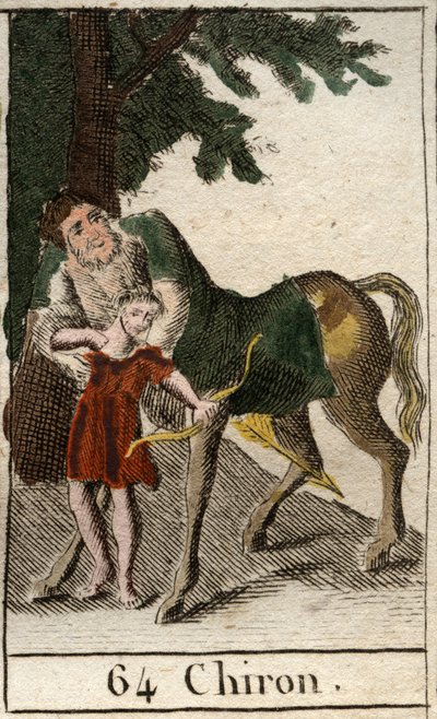 Afbeelding van centaur Chiron, half mens half paard, meester in boogschieten, hij leert deze kunst aan Achilles. Uit “Mythologie de la jeunesse” door Pierre Blanchard 1803. door French School
