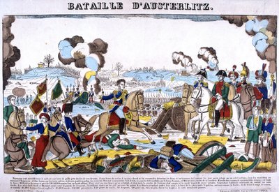 Weergave van de Slag bij Austerlitz, of Slag der Drie Keizers, op 02/12/1805. Afbeelding van Epinal door French School