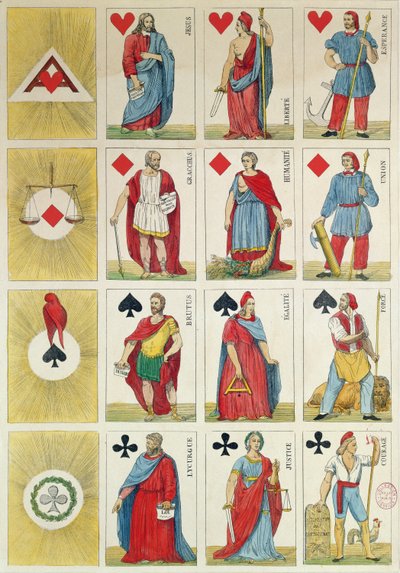 Reproductie van Republikeinse speelkaarten uit de periode van de Revolutie van 1848 door French School