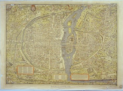Reproductie van de Basel Kaart van Parijs, oorspronkelijk geproduceerd in 1552-59 door French School