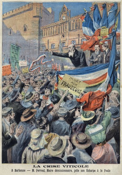 Opstand van de wijngaarden in Zuid-Frankrijk in 1907 (print) door French School
