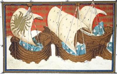 Richard II en zijn vloot landen in Milford Haven, facsimile kopie uit Le Prinse et Mort du Roy Richart door Jean Creton, herdrukt 19e eeuw door French School