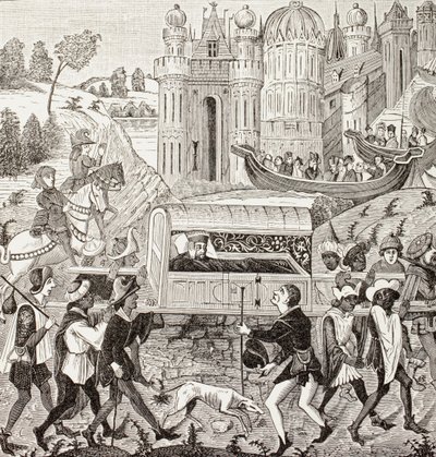 Robert I, Hertog van Normandië, wordt gedragen in zijn draagstoel door negers, uit 