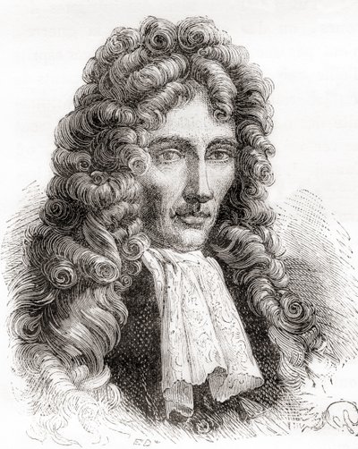 Robert William Boyle, Anglo-Ierse natuurfilosoof, chemicus, natuurkundige en uitvinder, uit Les Merveilles de la Science, pub. 1870 door French School