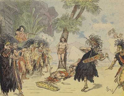 Robinson Crusoe doodt de kannibalenleider en redt Vrijdag