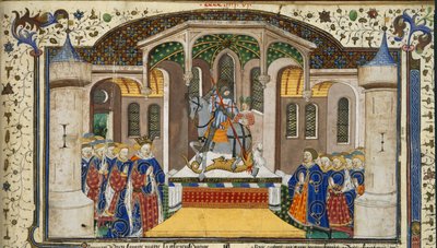 Koning Hendrik VI en ridders gegroepeerd rond een altaar, dat wordt bekroond door St. George en de draak, uit het 