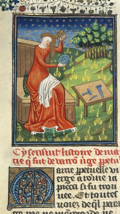 Jaia van Cyzicus, met kam, spiegel en beeldhouwersgereedschap, illustratie uit 