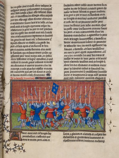 Royal 20 C. VII, f.34 De Slag bij Kortrijk, illustratie uit de 