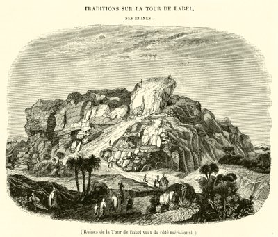 Ruïnes van de Toren van Babel gezien vanaf de zuidkant (gravure) door French School