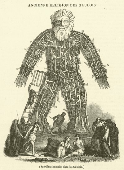 Mensenoffers bij de Galliërs (gravure) door French School