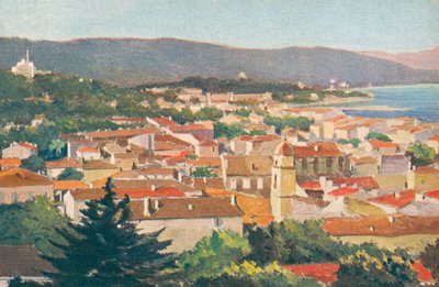 Saint Tropez: Vue generale (kleur litho) door French School