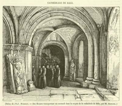 Salon van 1843, Schilderij, Des Moines transportant un cercueil dans la crypte de la cathedrale de Bale (gravure) door French School