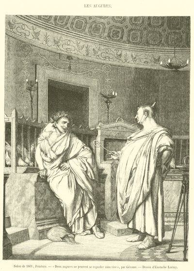 Salon van 1861, schilderij, Twee auguren kunnen elkaar niet aankijken zonder te lachen door French School