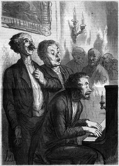 Salonzangers. Cartoon door Honore Daumier (1808-1879). Gravure in 