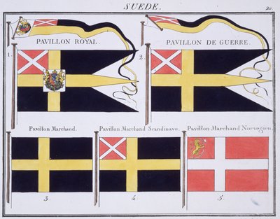 Scandinavische vlaggen, uit een Frans vlaggenboek, c.1819 door French School