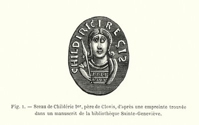 Zegel van Childeric I, vader van Clovis, naar een afdruk gevonden in een manuscript van de bibliotheek Sainte-Genevieve door French School