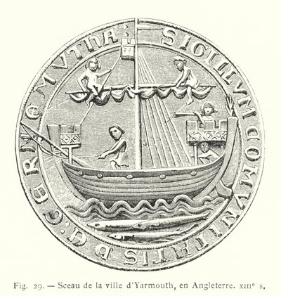 Zegel van de stad Yarmouth, in Engeland, 13e eeuw door French School
