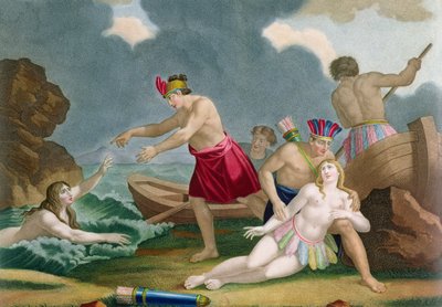 Scène uit de geschiedenis van de Azteekse prinses Amazilly en haar broer Telasco door French School