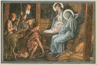 Scène uit het leven van Jezus (gekleurde gravure) door French School