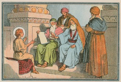 Scène uit het leven van Jezus (gekleurde gravure) door French School